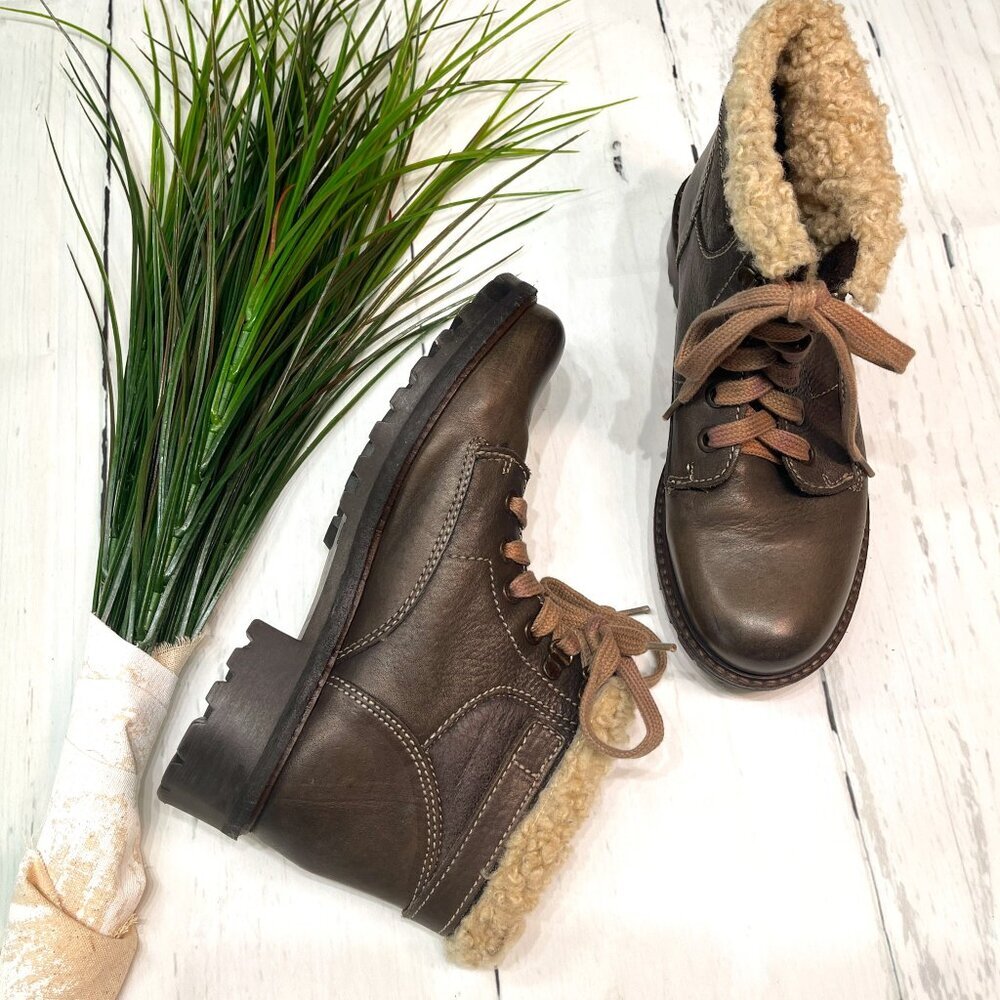 MANAS Italian Brown Ankle Boots w/ Sherpa Lining, 38